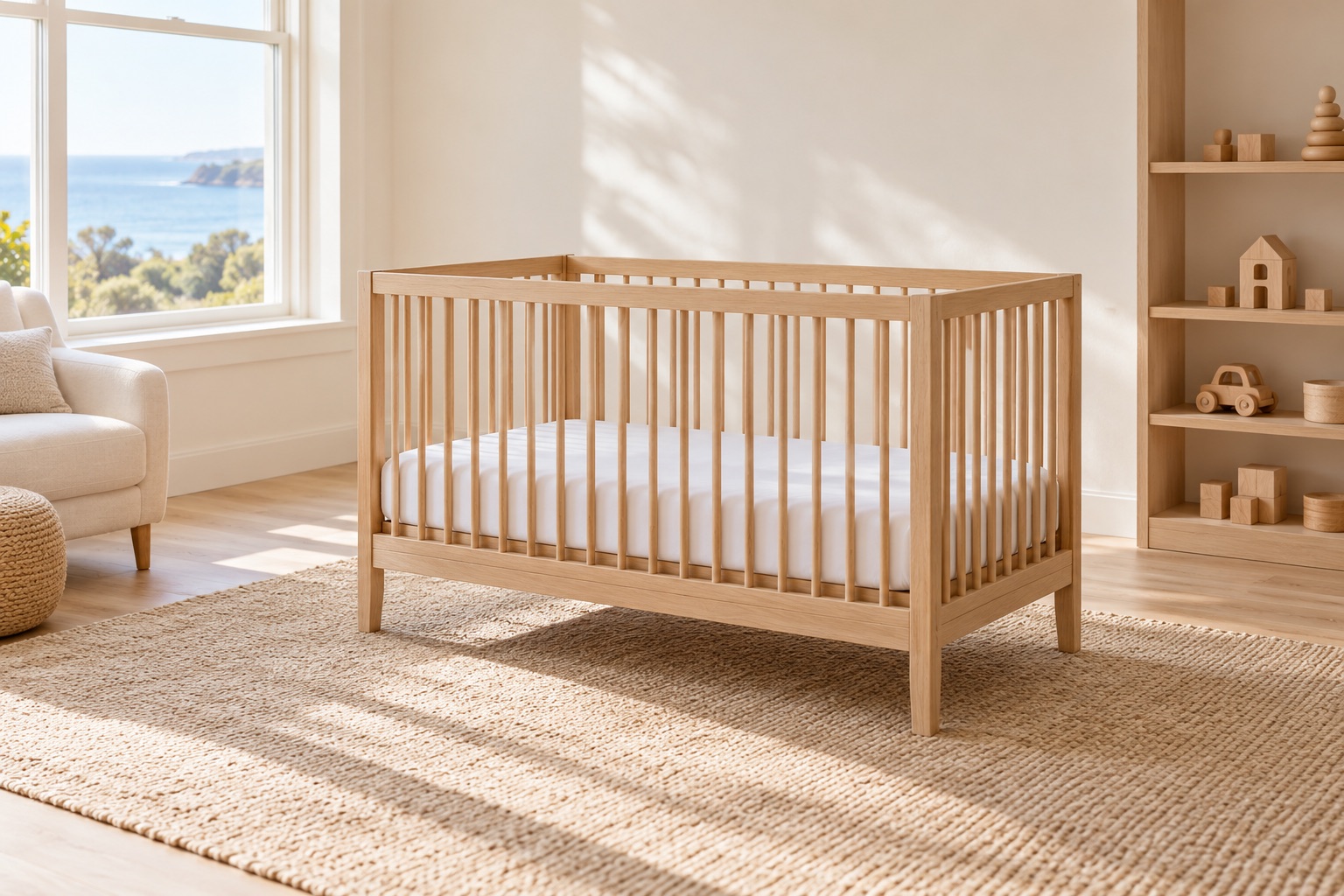 An empty cot in a calm nursery